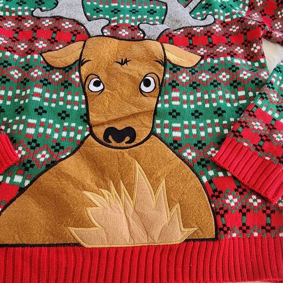 Blizzard Bay reindeer with pocket front ugly Christmas sweater men's size large - Picture 7 of 9